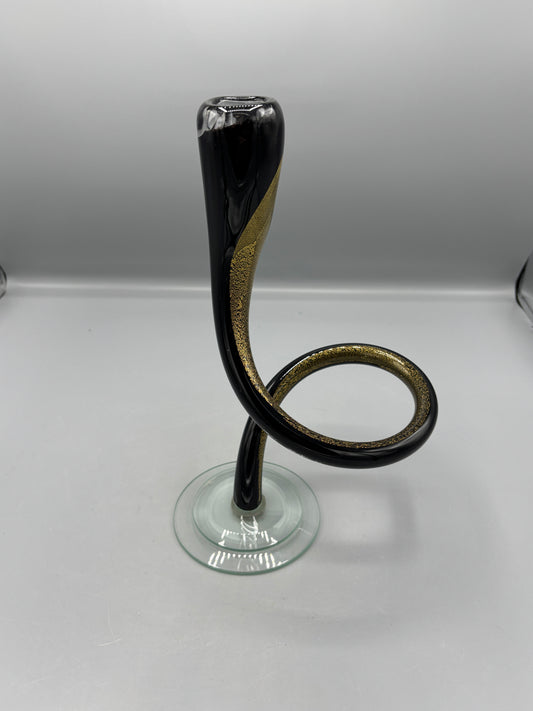 Art glass Black & Gold candle holder