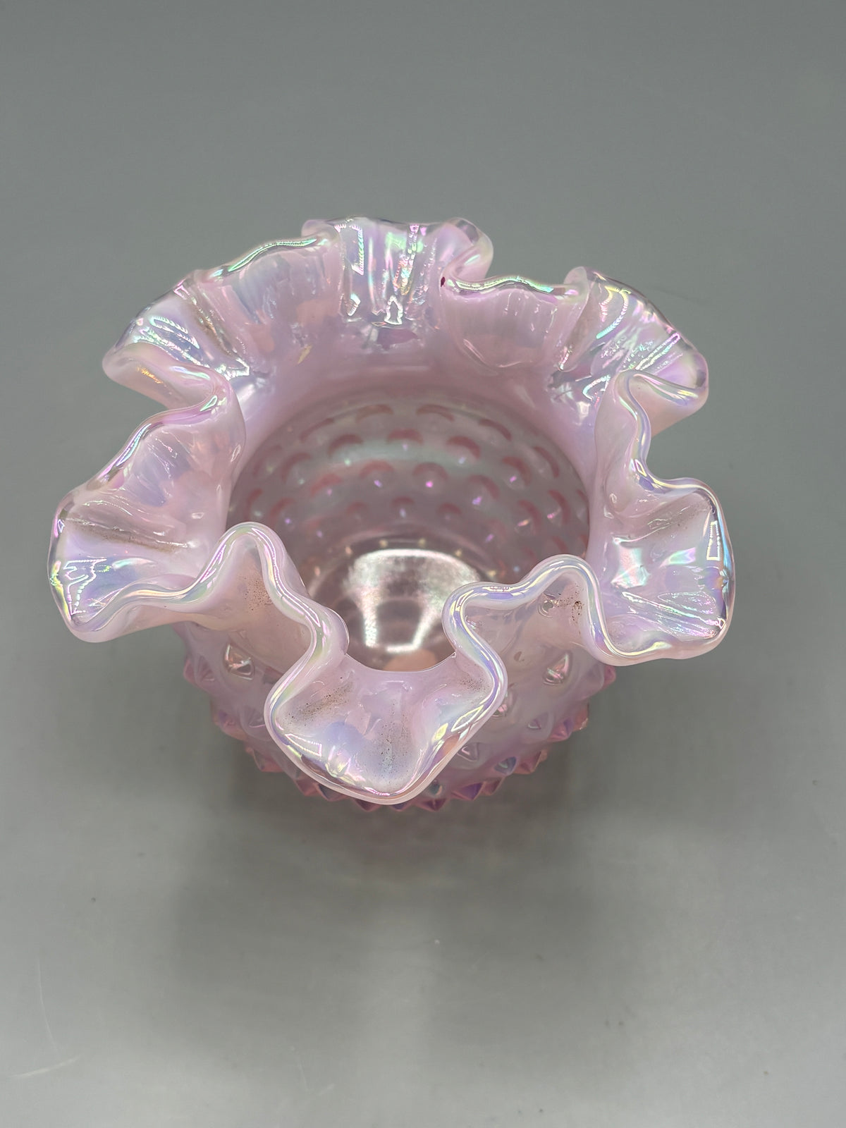 Vintage Fenton pink opalescent hobnail Rose bowl