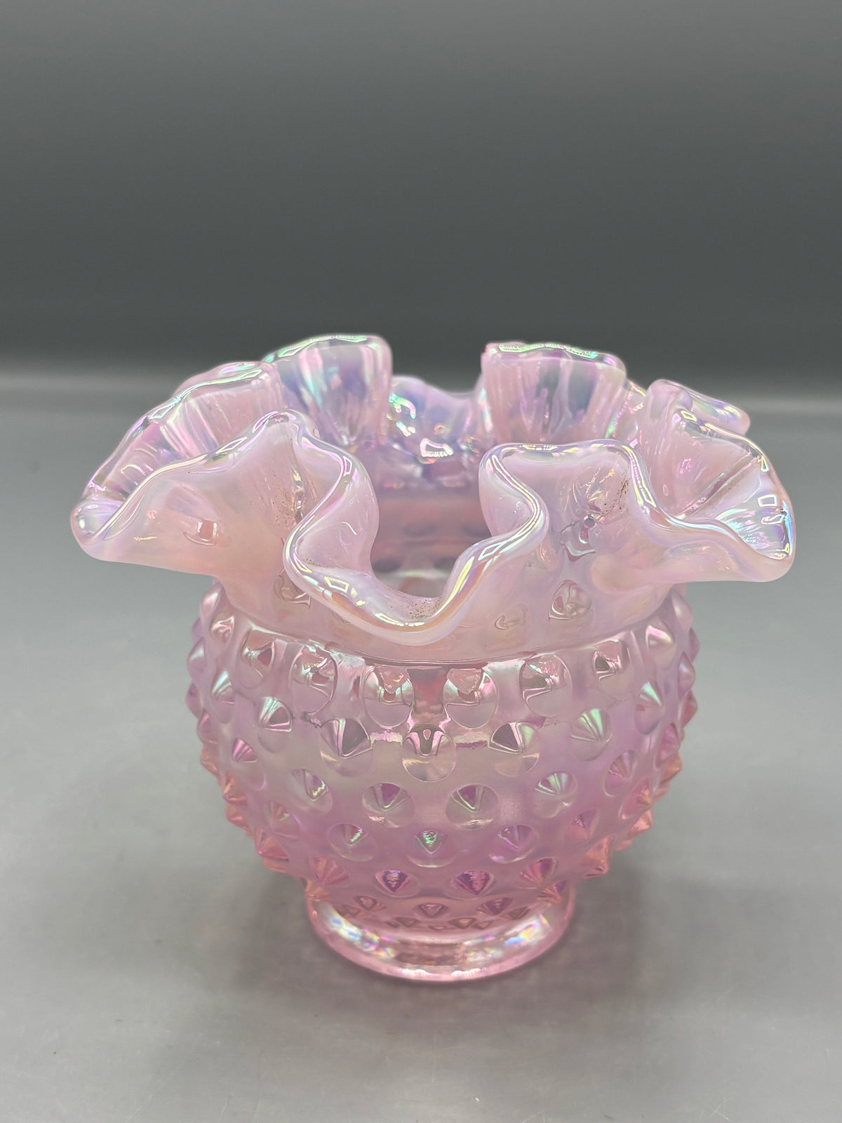 Vintage Fenton pink opalescent hobnail Rose bowl