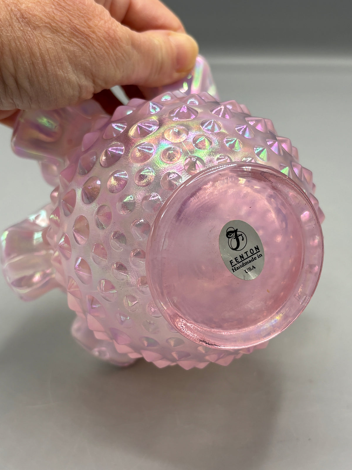 Vintage Fenton pink opalescent hobnail Rose bowl