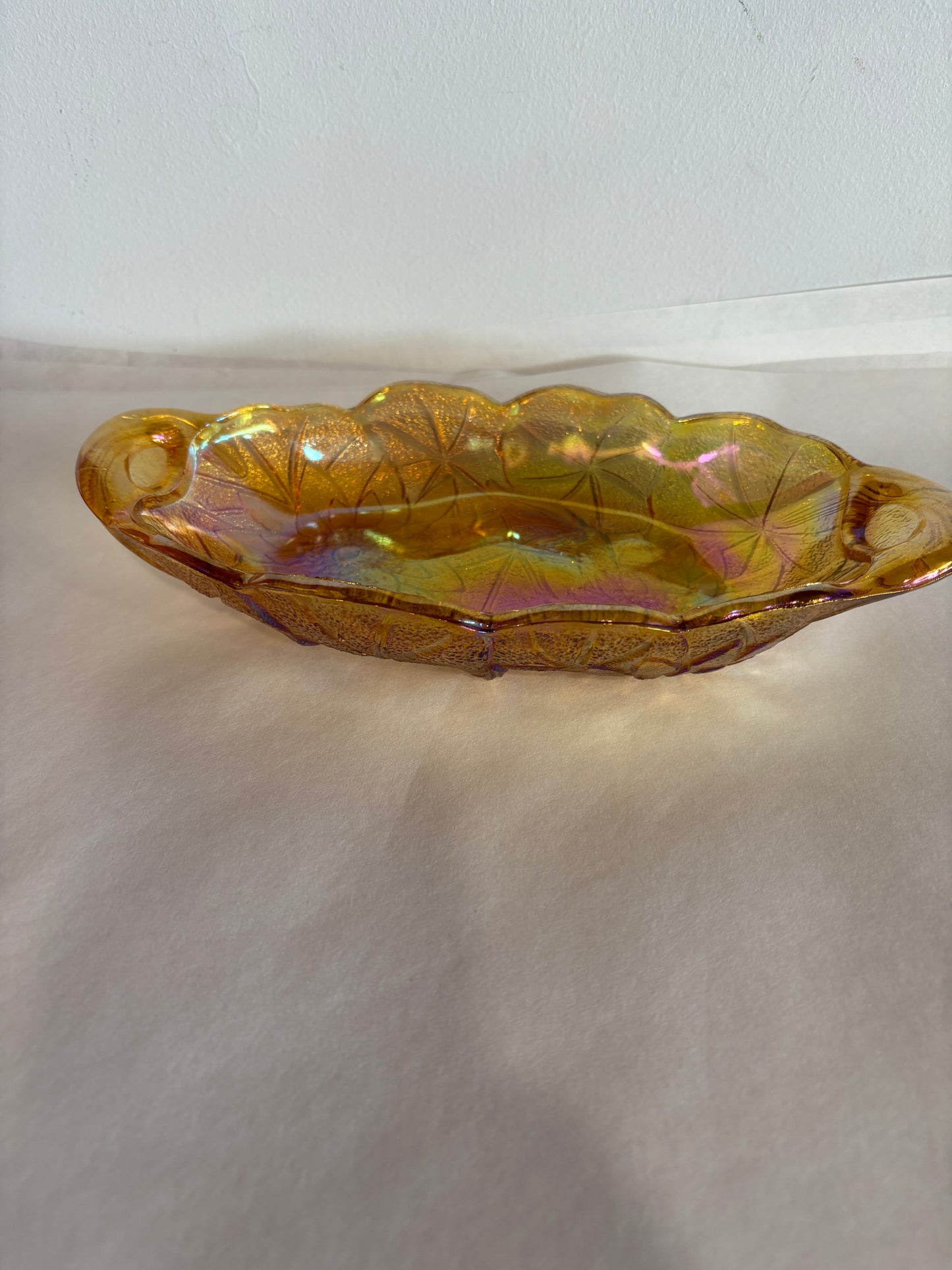Vintage Indiana Glass "Lily Pons' Amber Carnival Glass Relish Dish