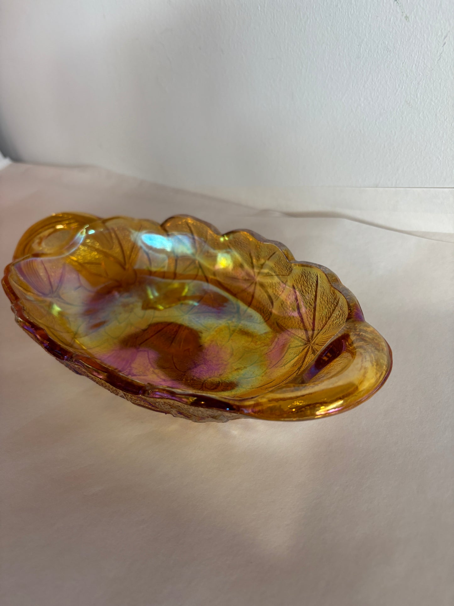 Vintage Indiana Glass "Lily Pons' Amber Carnival Glass Relish Dish