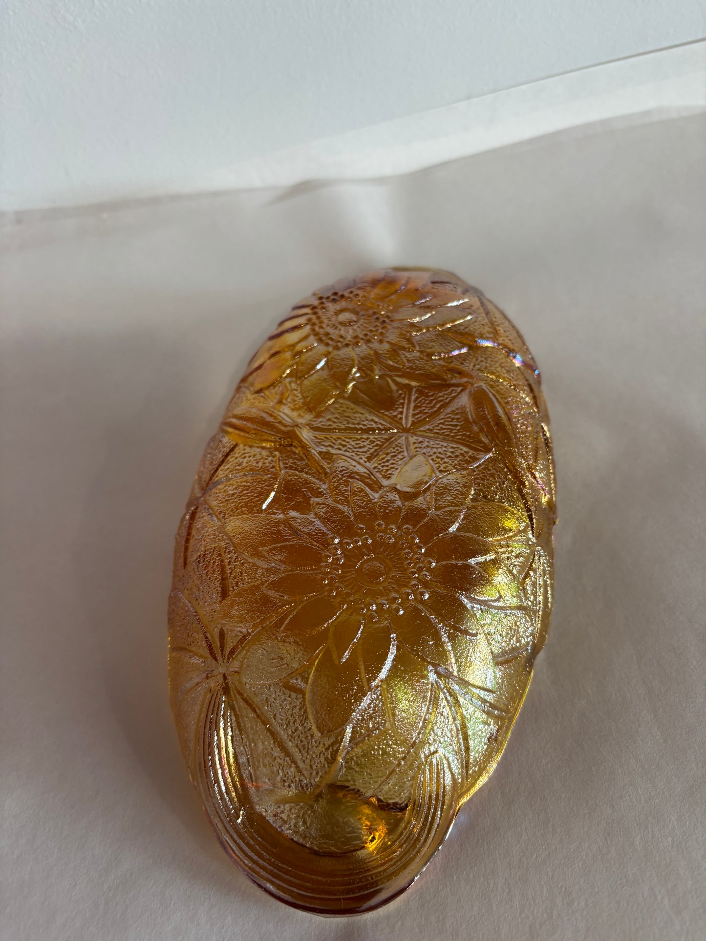 Vintage Indiana Glass "Lily Pons' Amber Carnival Glass Relish Dish