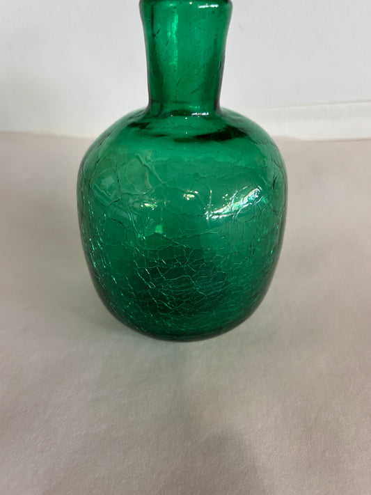 Green Crackled Glass 6" Vase