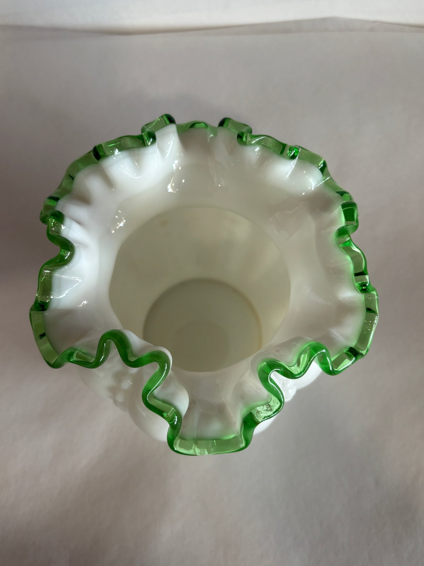Vintage Fenton Milk Glass Emerald Crest Bowl/Vase
