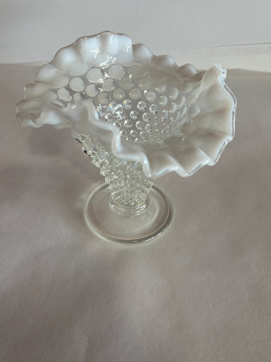 Vintage Fenton Hobnail Crimped Ruffled Opalescent Vase