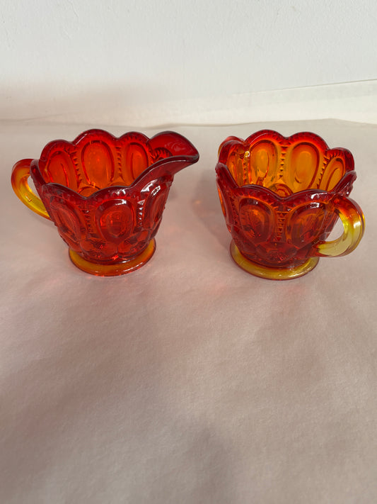 Vintage L.E. Smith Moon & Stars Amberina Cream & Sugar Set