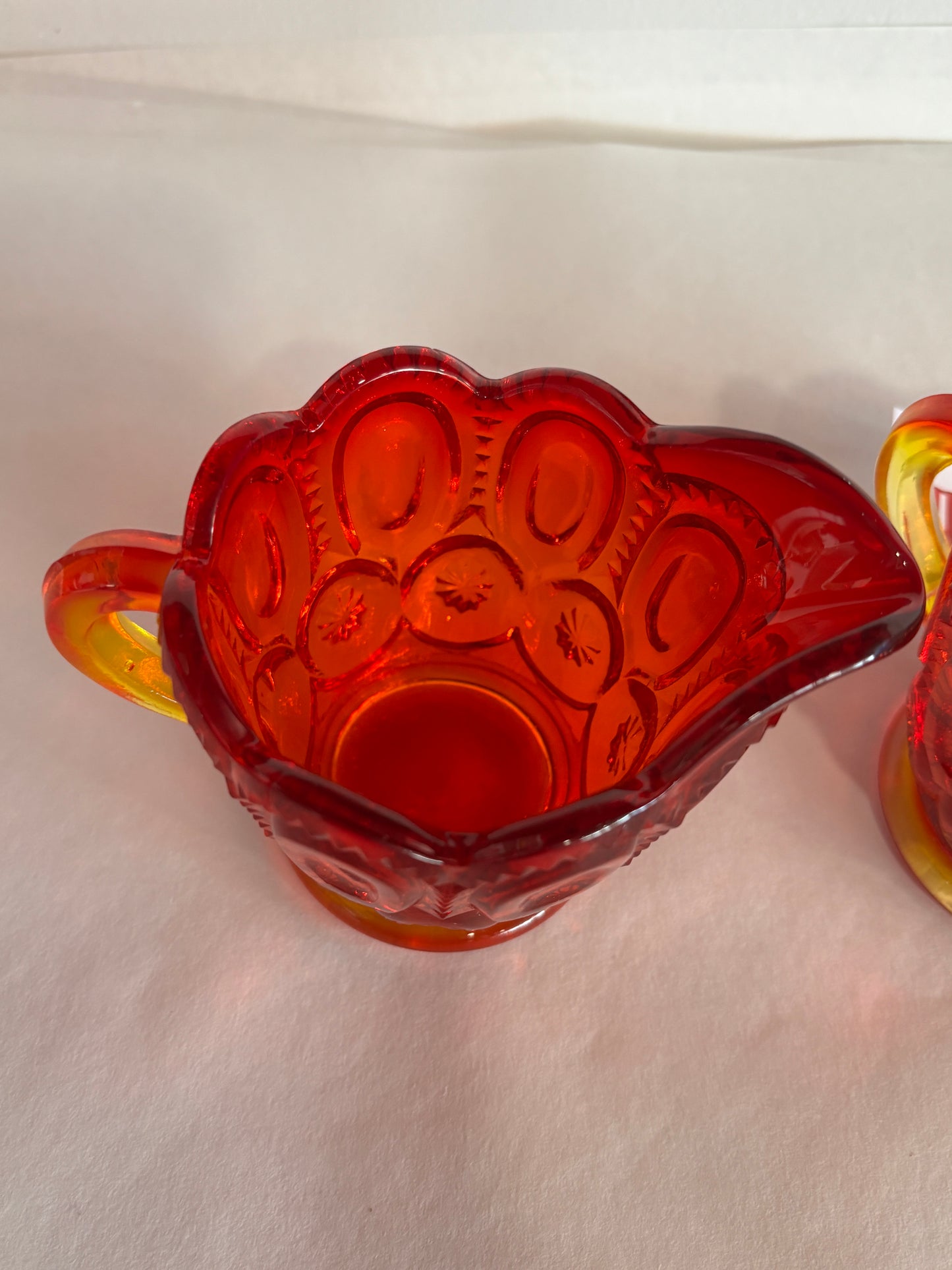 Vintage L.E. Smith Moon & Stars Amberina Cream & Sugar Set