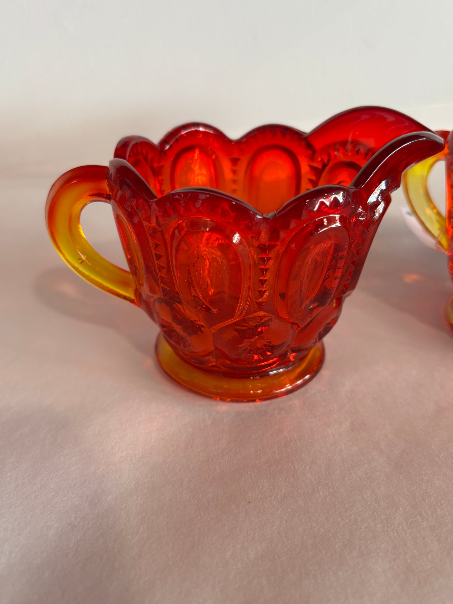 Vintage L.E. Smith Moon & Stars Amberina Cream & Sugar Set