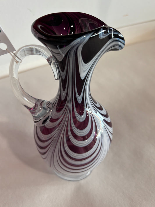 Vintage Heavy Purple and White Blown Glass Pitcher