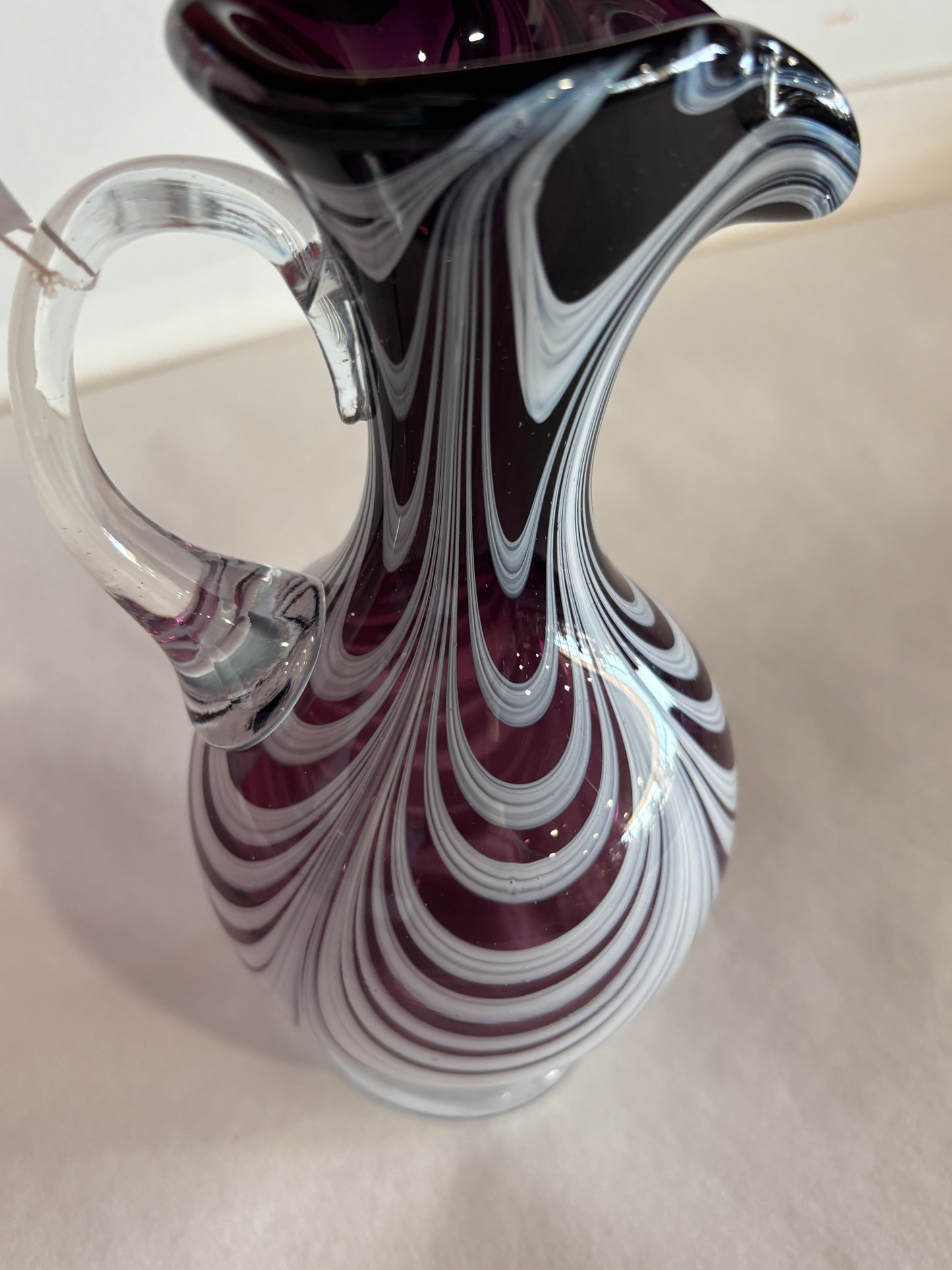 Vintage Heavy Purple and White Blown Glass Pitcher