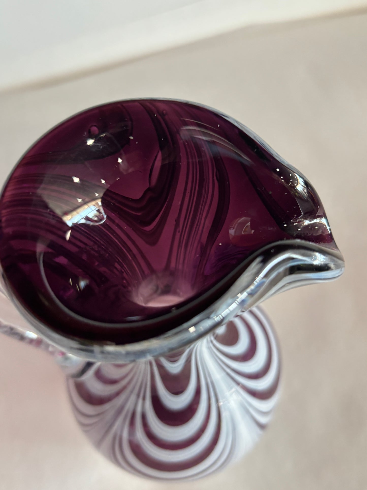 Vintage Heavy Purple and White Blown Glass Pitcher
