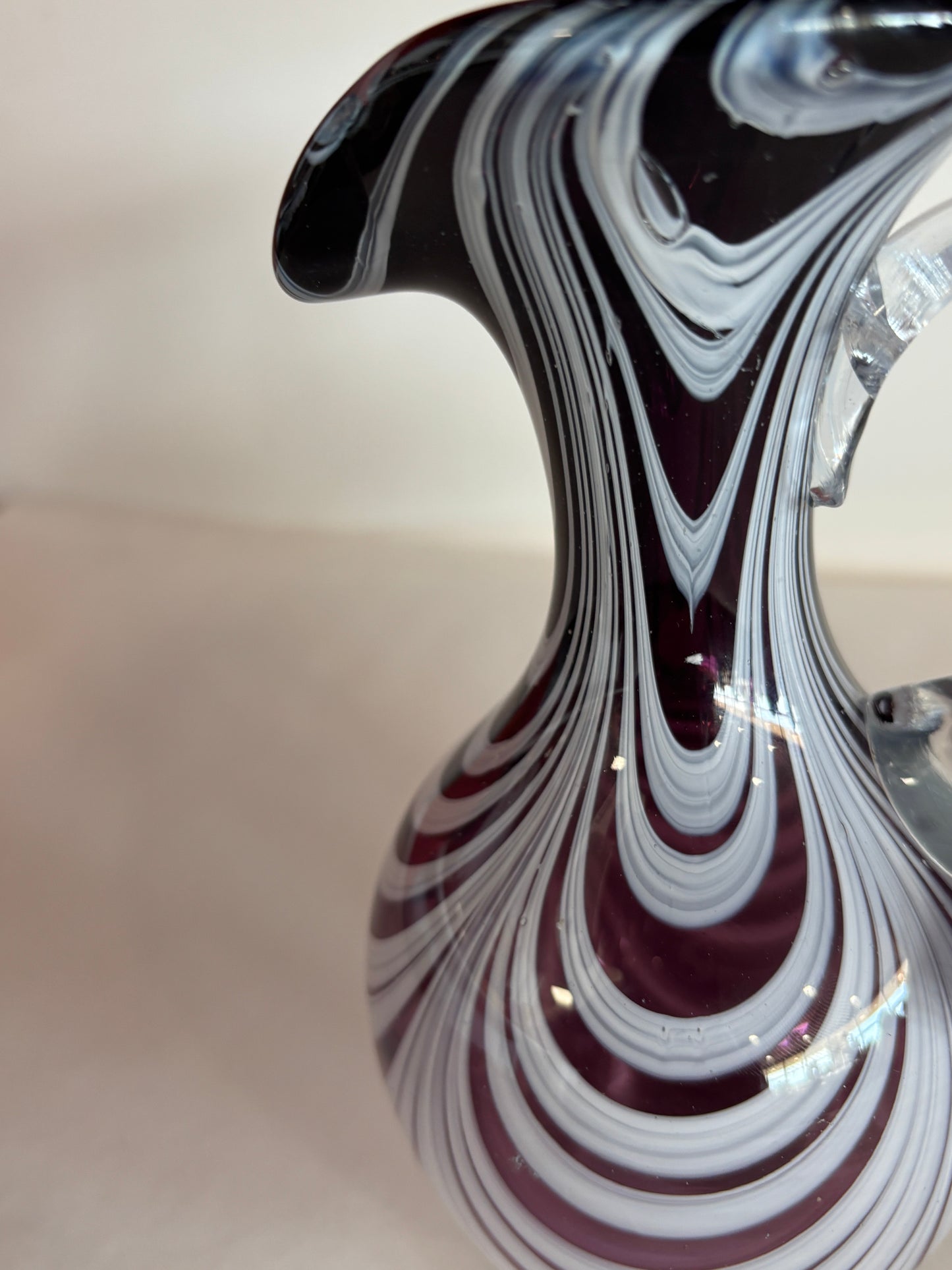 Vintage Heavy Purple and White Blown Glass Pitcher