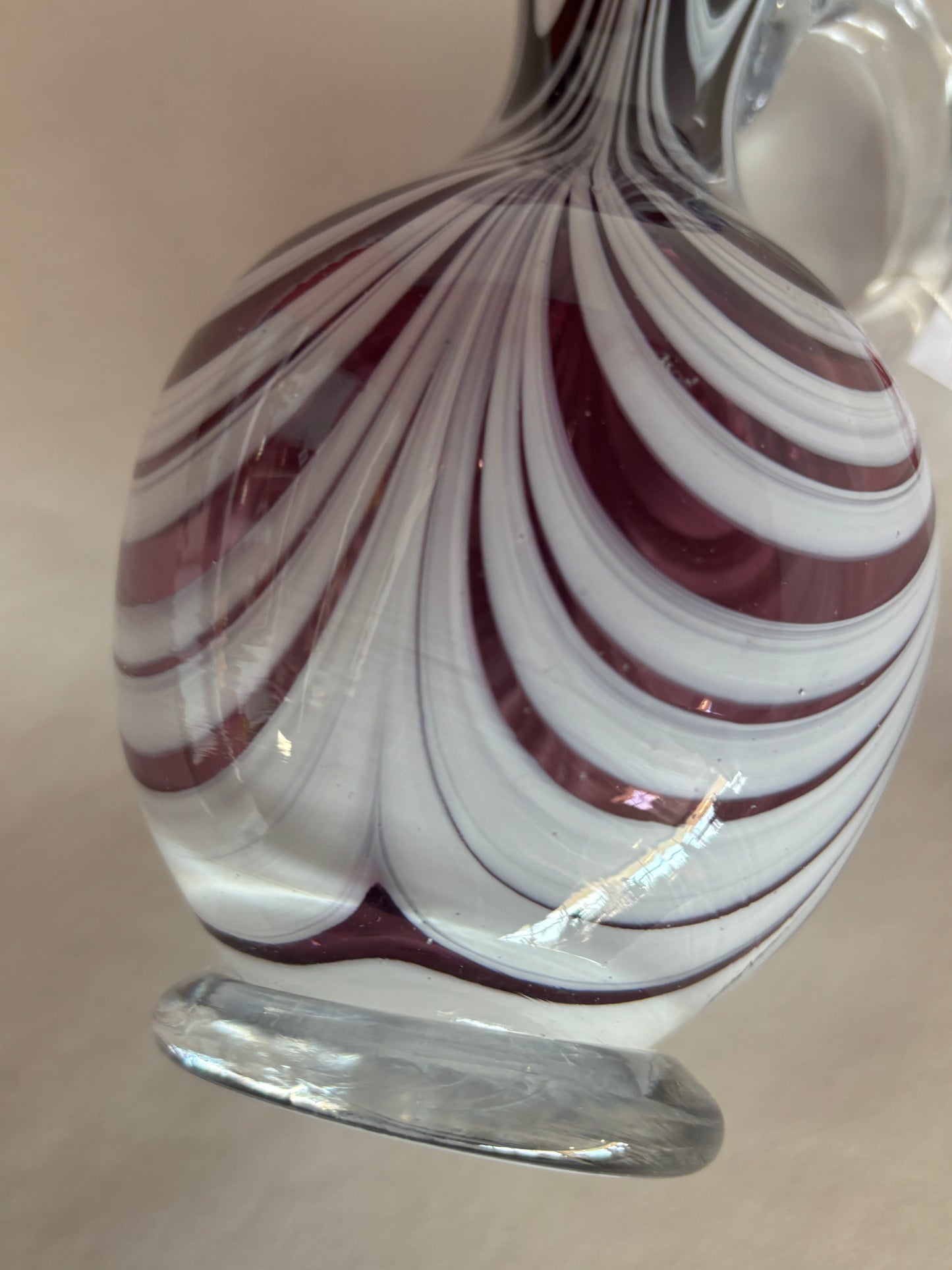 Vintage Heavy Purple and White Blown Glass Pitcher
