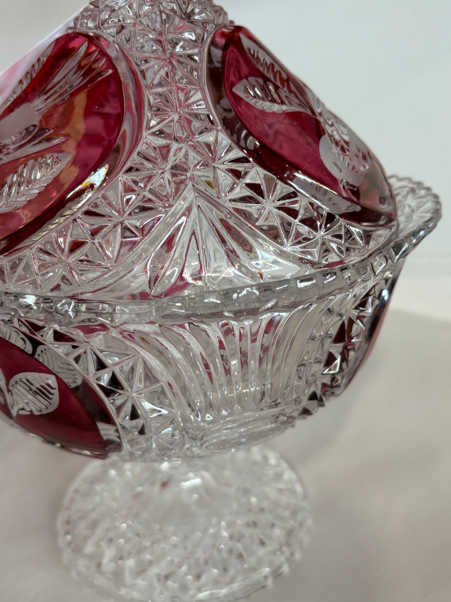 Hofbauer Red Byrdes Crystal Footed Candy Dish w/ Lid