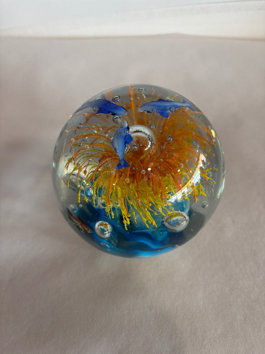 Vintage Murano Large Tropical Reef Fish 5" Round Paperweight
