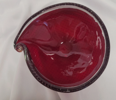 Red Encased Glass Bowl with Controlled Bubbles