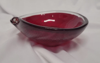Red Encased Glass Bowl with Controlled Bubbles