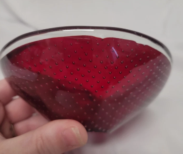 Red Encased Glass Bowl with Controlled Bubbles