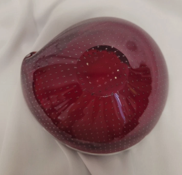 Red Encased Glass Bowl with Controlled Bubbles