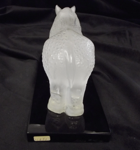 VINTAGE LALIQUE GLASS TOBA RHINO- RHINOCEROS ON BLACK GLASS BASE- MINT CONDITION