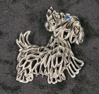 Vtg Park Lane Trembler Scottie Dog Terrier Silver Tone Blue Eye Pin Brooch