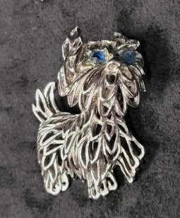 Vtg Park Lane Trembler Scottie Dog Terrier Silver Tone Blue Eye Pin Brooch