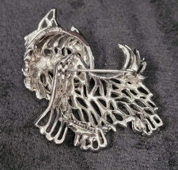 Vtg Park Lane Trembler Scottie Dog Terrier Silver Tone Blue Eye Pin Brooch