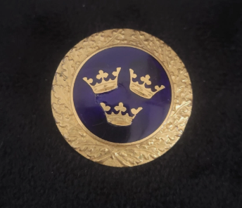 Cobalt Blue Enamel Sporrong Brooch with Tre Kronor Motif