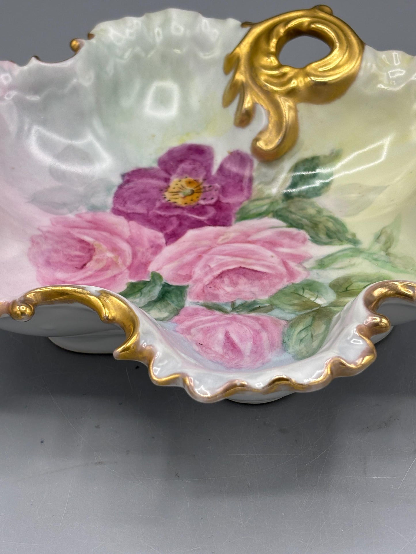 Vintage German pink Rose candy dish