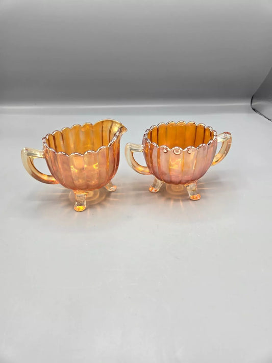 Vintage Carnival glass Creamer and Sugar Bowl Set